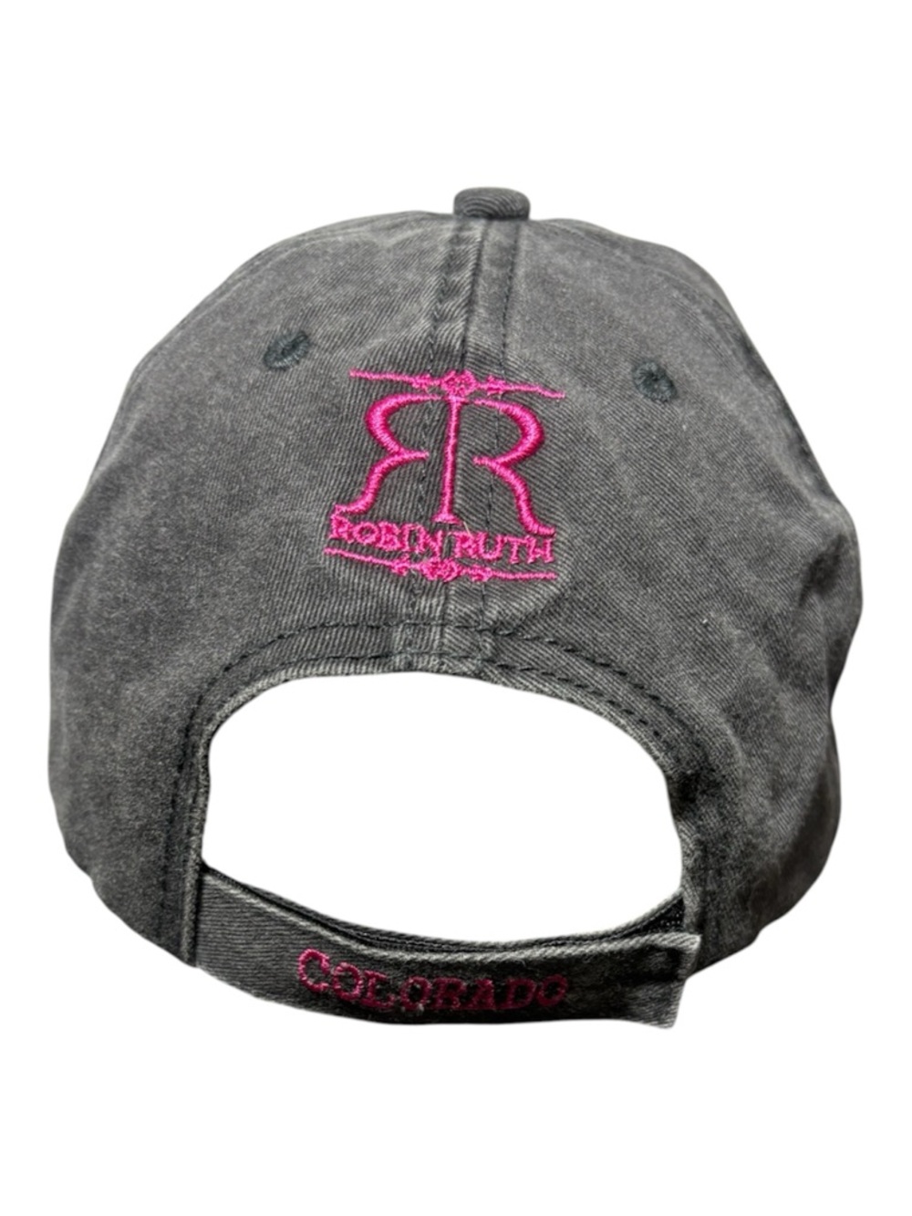 ROBIN RUTH Colorado Embroidered Baseball Cap in Gray with Pink Logo - Picture 4 of 6